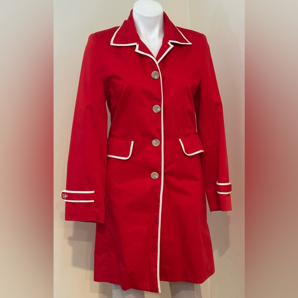 ORIGINAL PENGUIN Munsingwear Red & White Accents Striped Edges Trench Coat.Sz M